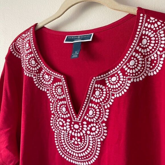 Karen Scott Plus Size Red Cotton Embellished Dress Size 1X - NWOT - Picture 5 of 9